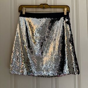 Milly Black and Silver Sequin A-Line Skirt